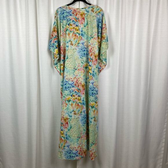 Collections Etc. Vintage Tropical Turtle Floral Caftan MuMu Cover Up Sz.OS - Picture 7 of 11